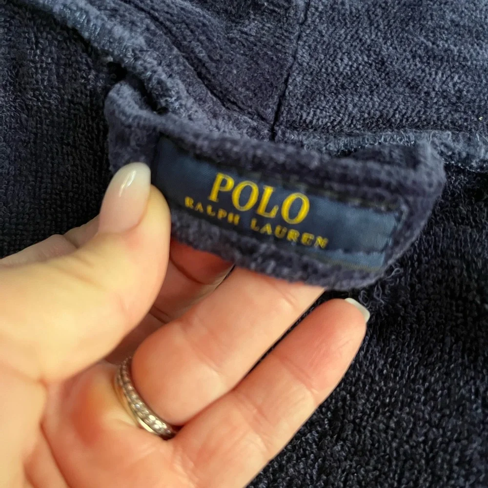 Polo Ralph Lauren Men’s Navy Velour Bath Robe One Size 100% Cotton Shawl Collar